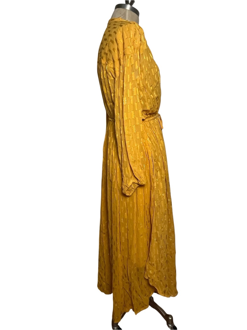 By Anthropologie Allene Shimmer Maxi Dress Marigold Gold Metallic Small - Picture 7 of 13